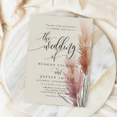 Burgundy Cream Calligraphy Pampas Grass Wedding Kaart