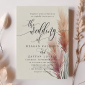 Burgundy Cream Calligraphy Pampas Grass Wedding Kaart