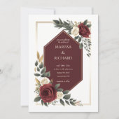 Burgundy Cream Floral Roos Diamond Weduwschap Kaart (Voorkant)