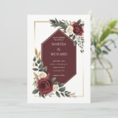 Burgundy Cream Floral Roos Diamond Weduwschap Kaart (Staand voorkant)