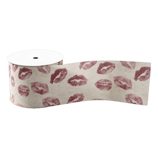 Burgundy Cream Lips Kiss Bridal Shower Grosgrain Lint (Spoel)
