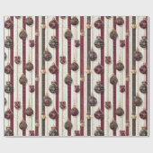 Burgundy Cream Ornaments Stripes Christmas Cadeaupapier (Vlak)