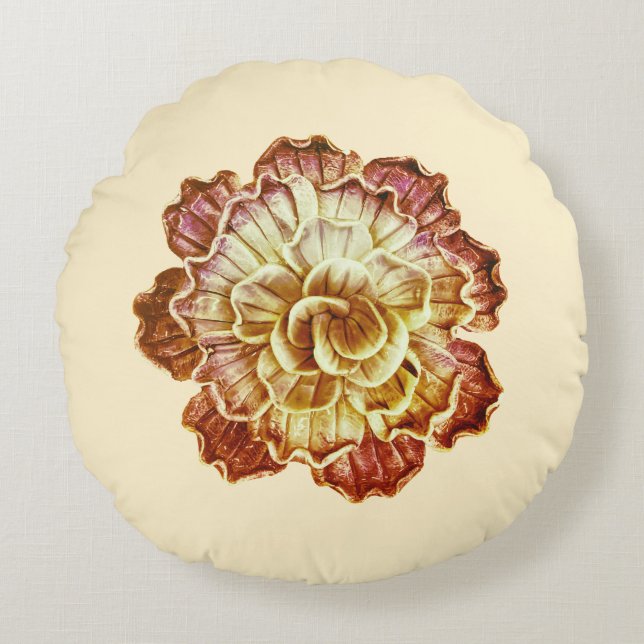 Burgundy & Cream (Primair) Rosette Elegance Round Rond Kussen (Voorkant)