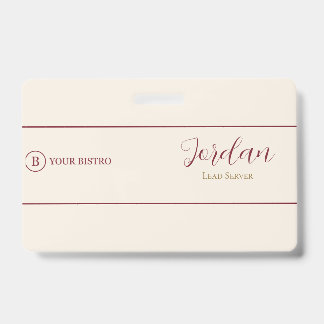 Burgundy Cream Restaurant Server Logo Personeels-I Badge