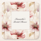 Burgundy Crème Bloemrijke Bruids-Shower Kartonnen Onderzetters (Voorkant)