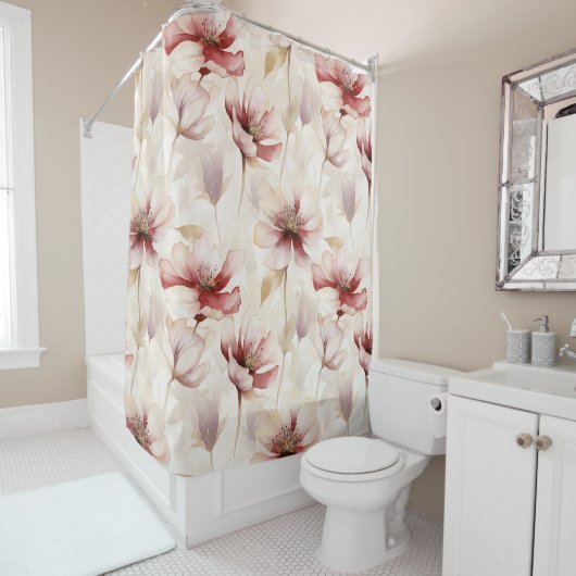 Burgundy Crème Lavendel Bloemrijke Bruids Shower Douchegordijn (In situ)