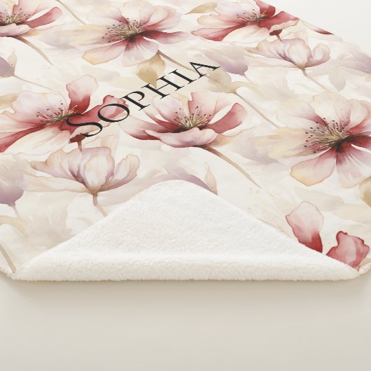 Burgundy Crème Lavendel Bloemrijke Bruids Shower Sherpa Deken (3/4)