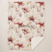 Burgundy Crème Lavendel Bloemrijke Bruiloftsontvan Sherpa Deken (Voorkant)