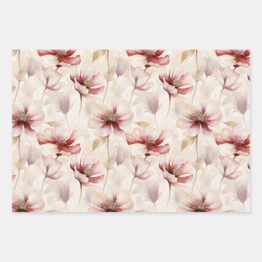 Burgundy Crème Lente Bloemen Bruiloft Borrel Inpakpapier Vel (Voorkant 3)