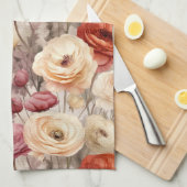 Burgundy Crème Lente Bruiloftsbloemen Theedoek (Quarter Fold)