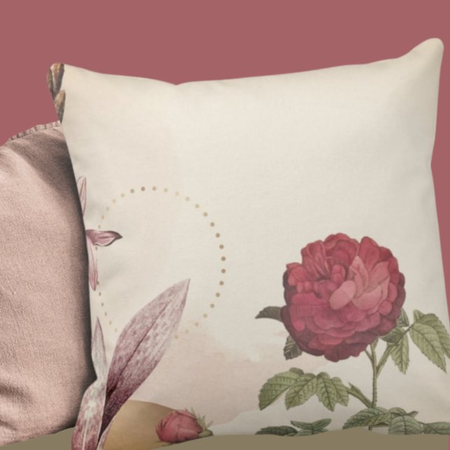 Burgundy & Crème Minimalistische Bloemendesign Kussen (Creator heeft geüpload)