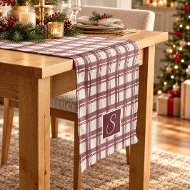 Burgundy Crème Tartan Plaid Monogram Korte Tafelloper