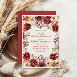 Burgundy Crème Watercolor Bloemen 30e Verjaardag Kaart