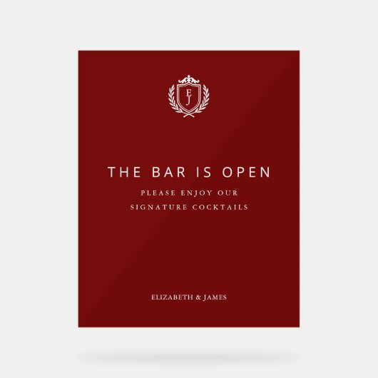 Burgundy Crest Wedding Custom Initials Acryl Bord (Voorkant)