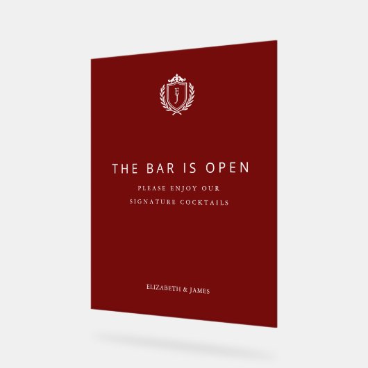 Burgundy Crest Wedding Custom Initials Acryl Bord (Hoek)