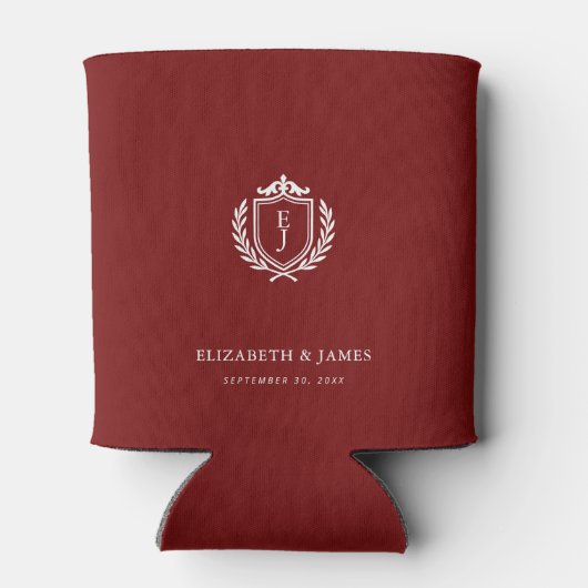 Burgundy Crest Wedding Custom Initials Blikjeskoeler (Achterkant)