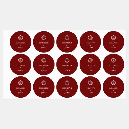 Burgundy Crest Wedding Custom Initials Labels (Vel)