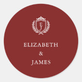 Burgundy Crest Wedding Custom Initials Ronde Sticker (Voorkant)