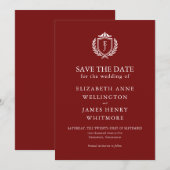 Burgundy Crest Wedding Custom Initials Save The Date (Voorkant / Achterkant)