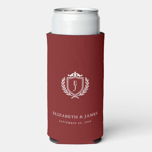 Burgundy Crest Wedding Custom Initials Seltzer Blikjeskoeler (Seltzer Achterkant)