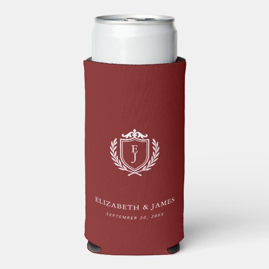 Burgundy Crest Wedding Custom Initials Seltzer Blikjeskoeler (Seltzer Voorkant)