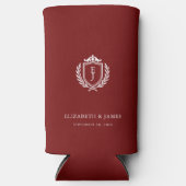 Burgundy Crest Wedding Custom Initials Seltzer Blikjeskoeler (Voorkant)