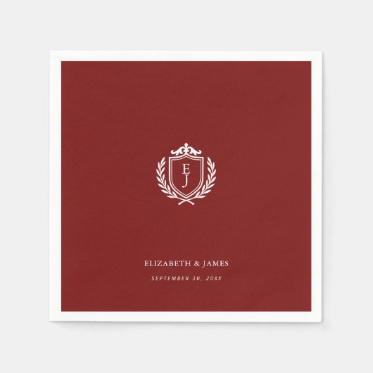 Burgundy Crest Wedding Custom Initials Servet (Voorkant)