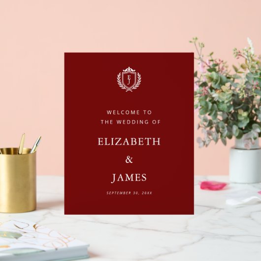 Burgundy Crest Wedding Welcome, Custom Initials Acryl Bord (Huwelijk)