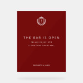 Burgundy Crest Wedding Welcome, Custom Initials Acryl Bord (Voorkant)