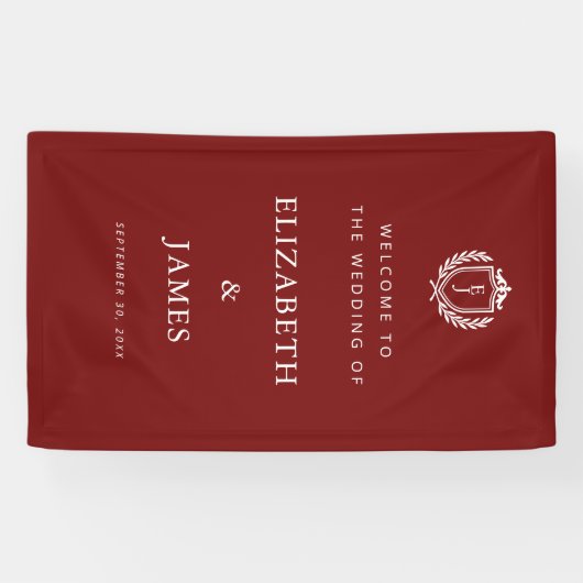 Burgundy Crest Wedding Welcome, Custom Initials Spandoek (Horizontaal)