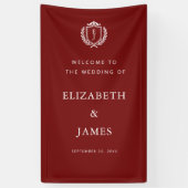 Burgundy Crest Wedding Welcome, Custom Initials Spandoek (Verticaal)