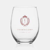 Burgundy Crest Wedding Welcome, Custom Initials Wijnglas Zonder Voet (Achterkant)