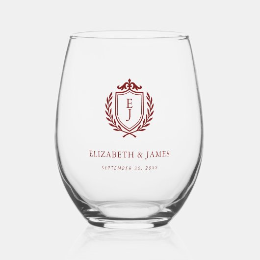 Burgundy Crest Wedding Welcome, Custom Initials Wijnglas Zonder Voet (Achterkant)