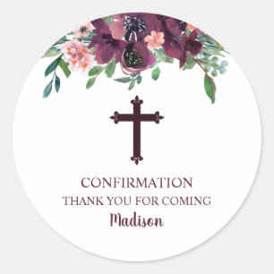 Burgundy Cross Floral Bevestiging Dank je Ronde Sticker