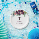 Burgundy Cross Floral Waterverf Papieren Bordje (Feest)