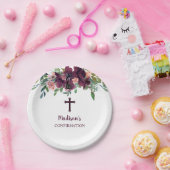 Burgundy Cross Floral Waterverf Papieren Bordje (Feest)