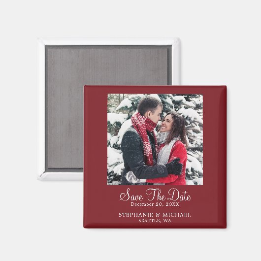 Burgundy Custom Photo Weddenschap Save the Date Magneet (Voorkant / Achterkant)
