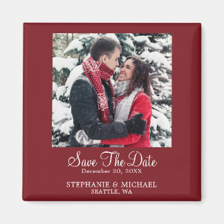 Burgundy Custom Photo Weddenschap Save the Date Magneet