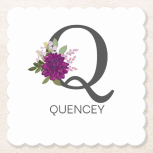 Burgundy Dahlia Bloemalfabet Letter Monogram Kartonnen Onderzetters