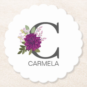 Burgundy Dahlia Bloemalfabet Letter Monogram O Kartonnen Onderzetters
