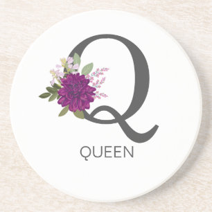Burgundy Dahlia Bloemalfabet Letter Monogram   Zandsteen Onderzetter