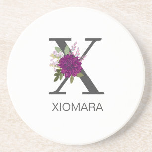 Burgundy Dahlia Bloemalfabet Letter Monogram Zandsteen Onderzetter