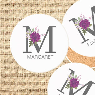 Burgundy Dahlia Bloemalfabet Letter Monogram   Zandsteen Onderzetter