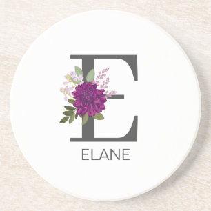 Burgundy Dahlia Bloemalfabet Letter Monogram   Zandsteen Onderzetter