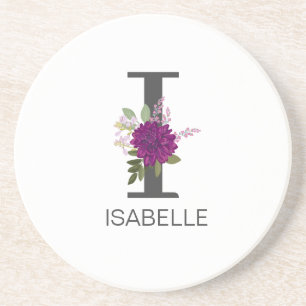 Burgundy Dahlia Bloemalfabet Letter Monogram   Zandsteen Onderzetter