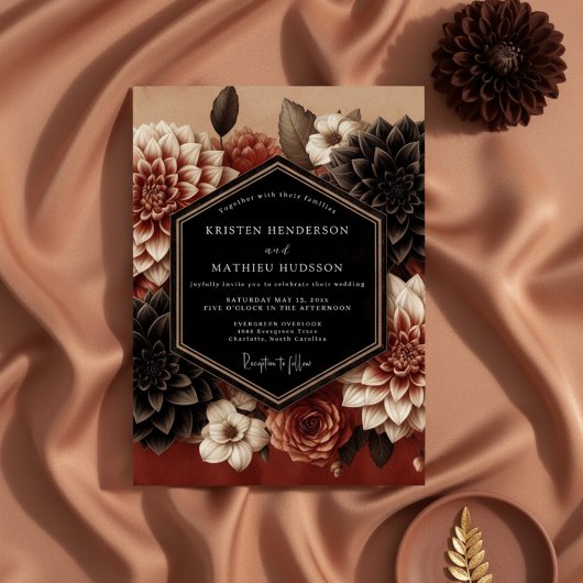 Burgundy Dahlia Bloom Wedding Kaart