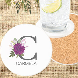 Burgundy Dahlia Floral Alphabet Letter Monogram  O Zandsteen Onderzetter