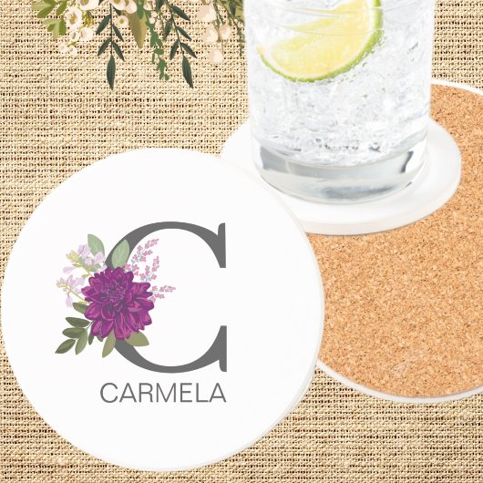 Burgundy Dahlia Floral Alphabet Letter Monogram  O Zandsteen Onderzetter