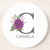 Burgundy Dahlia Floral Alphabet Letter Monogram  O Zandsteen Onderzetter (Voorkant)