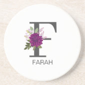 Burgundy Dahlia Floral Alphabet Letter Monogram   Zandsteen Onderzetter (Voorkant)